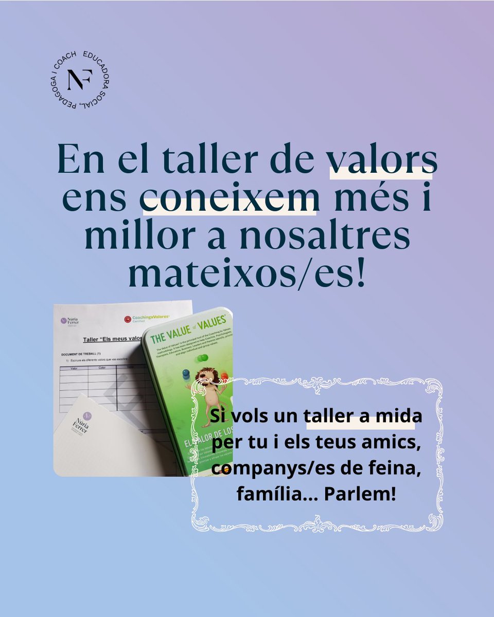 En el taller de #valors utilitzem cartes, fitxes, presentacions... 
Si voleu un taller a mida per un grup petit només cal que ho demaneu‼
📍#online #vic #pratsdelluçanès 
#NFautònoma #sentdiguescreix #educaciósocial #pedagogia #coaching