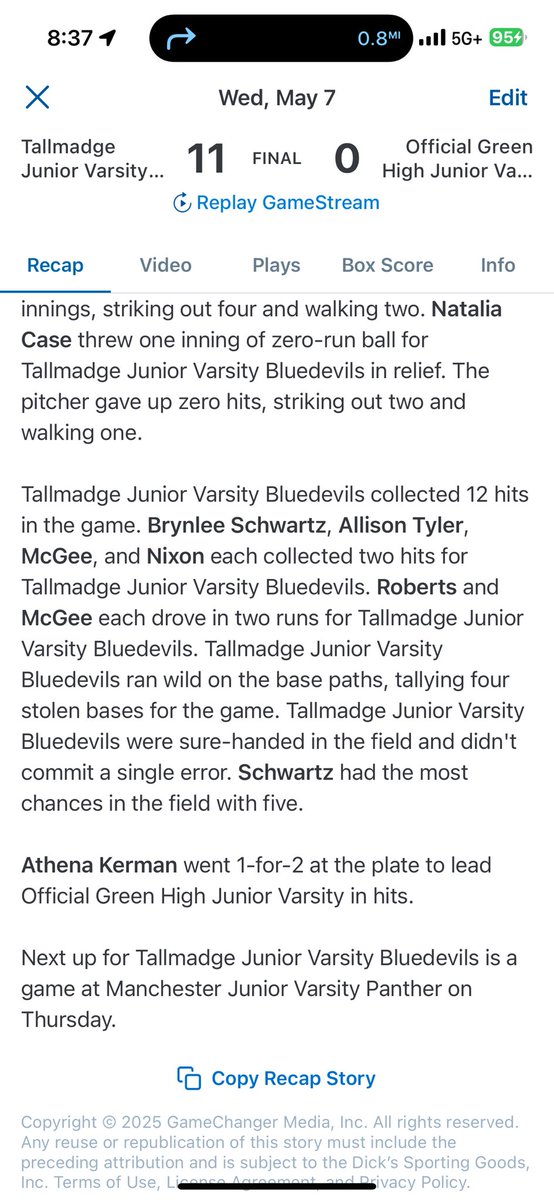 JV with another dub against Green last night! 11-0

11 runs on 12 hits! No errors! Another job well done all the way around! 

Next up.. away @ Manchester today!