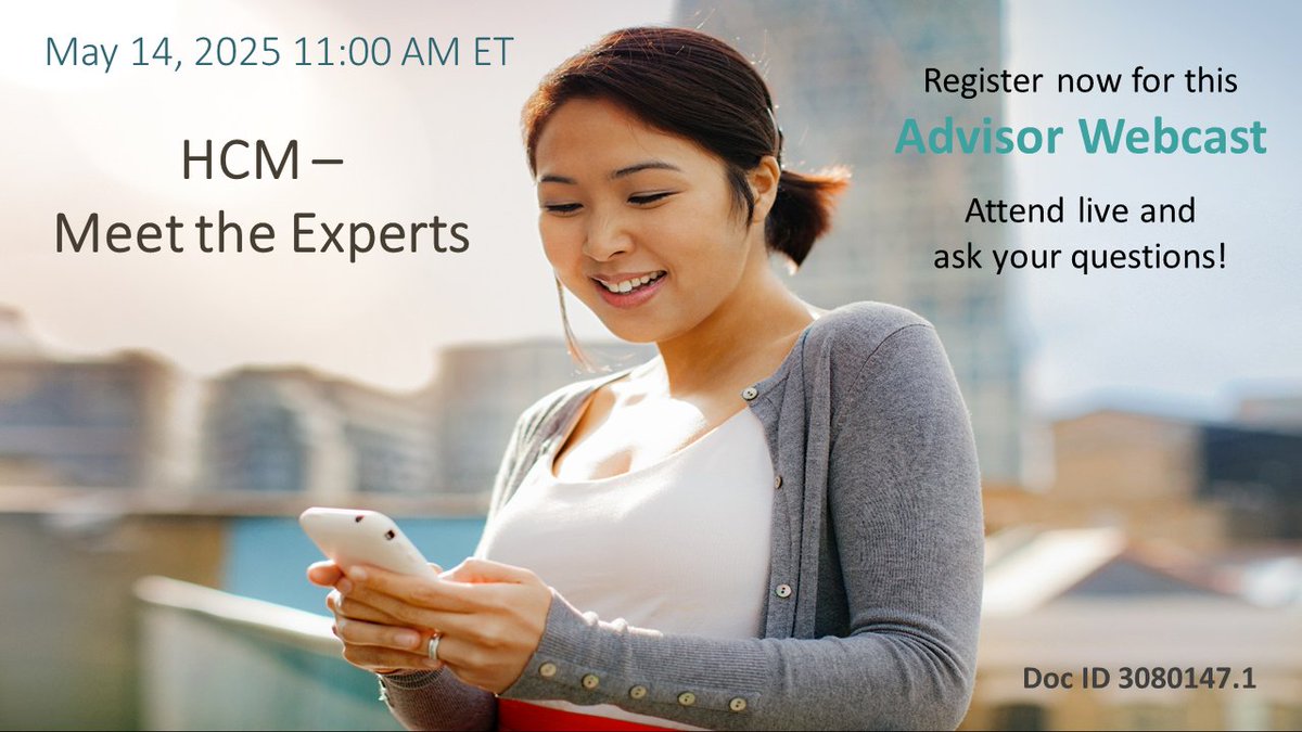 Oracle_EBS's tweet image. #AdvisorWebcast EBS HCM: Meet the Experts on May 14th at 11:00 AM ET for #OracleEBS #HCM. Doc ID 3080147.1. social.ora.cl/6014NyHSw