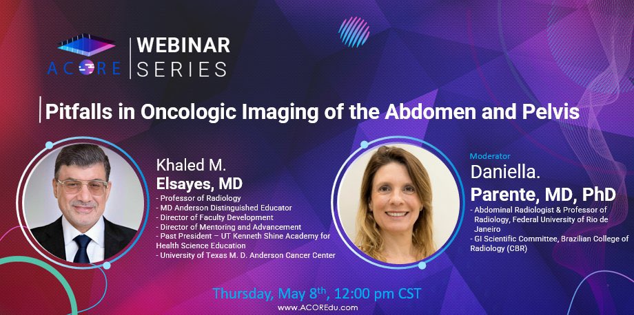 Khaled Elsayes (@elsayeskhaled) on Twitter photo Look forward to seeing colleagues and trainees back with Part 2 of <a href="/ACOREdu/">Academy of Online Radiology Education</a> webinar:
๐ฏ Pitfalls in Oncologic Imaging of the Abdomen and Pelvis
๐๏ธ Thursday, May 8
๐ 12:00 PM CST
๐ Register now: tinyurl.com/2s39kpju Look forward to seeing colleagues and trainees back with Part 2 of <a href="/ACOREdu/">Academy of Online Radiology Education</a> webinar:
๐ฏ Pitfalls in Oncologic Imaging of the Abdomen and Pelvis
๐๏ธ Thursday, May 8
๐ 12:00 PM CST
๐ Register now: tinyurl.com/2s39kpju