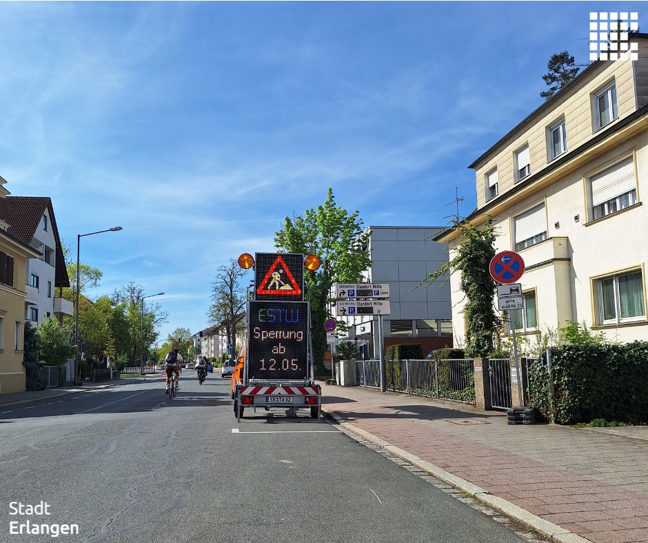 Die Gebbertstr. wird für den Durchgangsverkehr zwischen Henke- und Schenkstraße ab Montag, 12. Mai bis voraussichtlich Montag, 15. September, gesperrt. Gründe sind eine Reihe von Arbeiten zusammen mit den Erlanger Stadtwerken: erlangen.de/aktuelles/gebb…