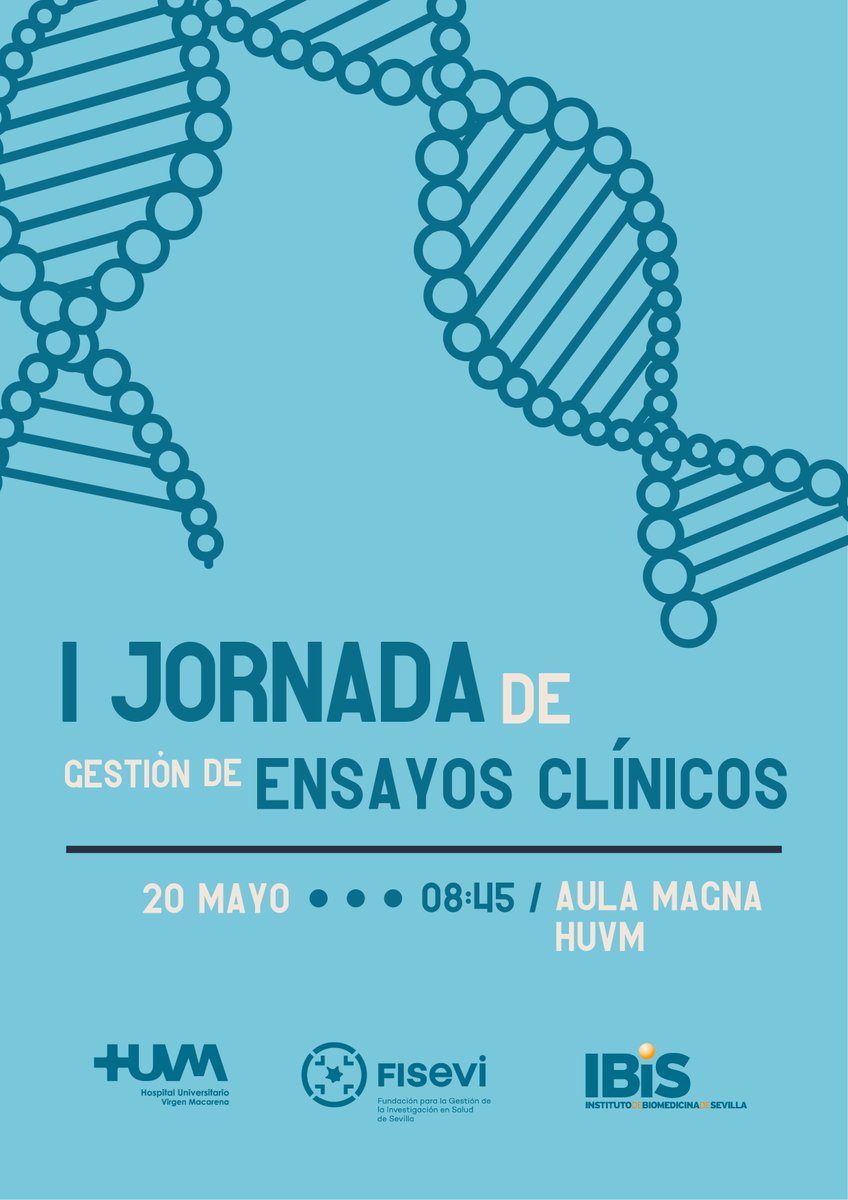 FISEVI (@fisevi_sevilla) on Twitter photo 🟦EVENTO |
🔬🧪¡Os recordamos que el próximo martes 20 de mayo se celebra la I Jornada de Gestión de Ensayos Clínicos en el Aula Magna del <a href="/HUVMacarena/">Hospital Virgen Macarena</a>!
PROGRAMA 👉shorturl.at/aQrbY
INSCRIPCIONES 👉plataforma.innovacionsalud.org/auth/peticione… 🟦EVENTO |
🔬🧪¡Os recordamos que el próximo martes 20 de mayo se celebra la I Jornada de Gestión de Ensayos Clínicos en el Aula Magna del <a href="/HUVMacarena/">Hospital Virgen Macarena</a>!
PROGRAMA 👉shorturl.at/aQrbY
INSCRIPCIONES 👉plataforma.innovacionsalud.org/auth/peticione…