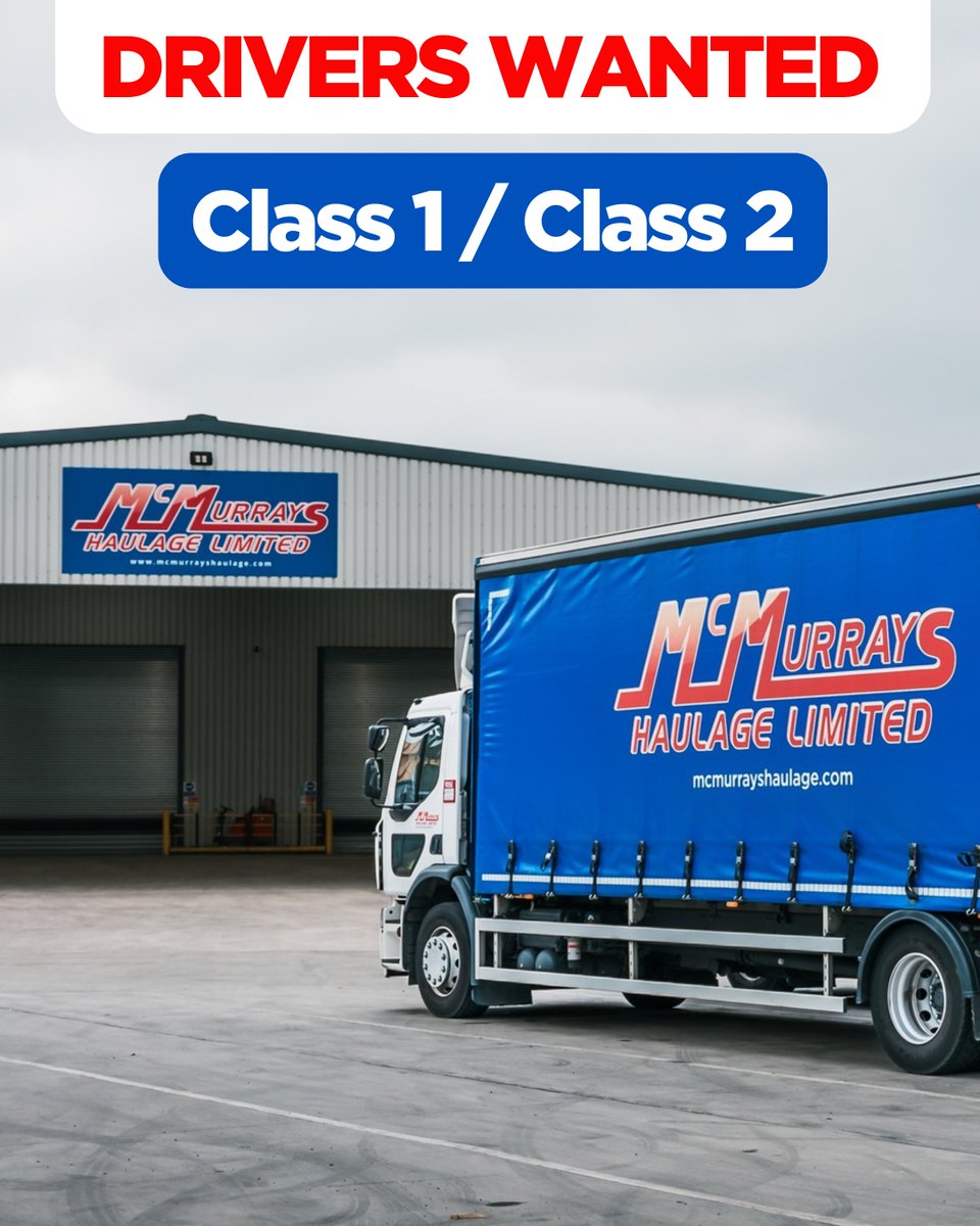 WE ARE HIRING... Class 1 and 2 drivers! 🚨

💷 £14.13 per hour
💪 Overtime rates and bonuses
🤝 Competitive pay
🤩 Friendly working environment
🙌🏼 Ample opportunities for career growth

Please follow the below link to apply ⬇️

mcmurrayshaulage.com/job-applicatio…