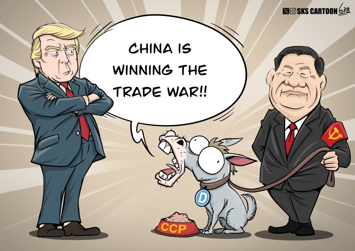 skscartoon's tweet image. Has anyone noticed the Democrats are acting as China's propaganda wing in the US in this trade war? What does China have on them?