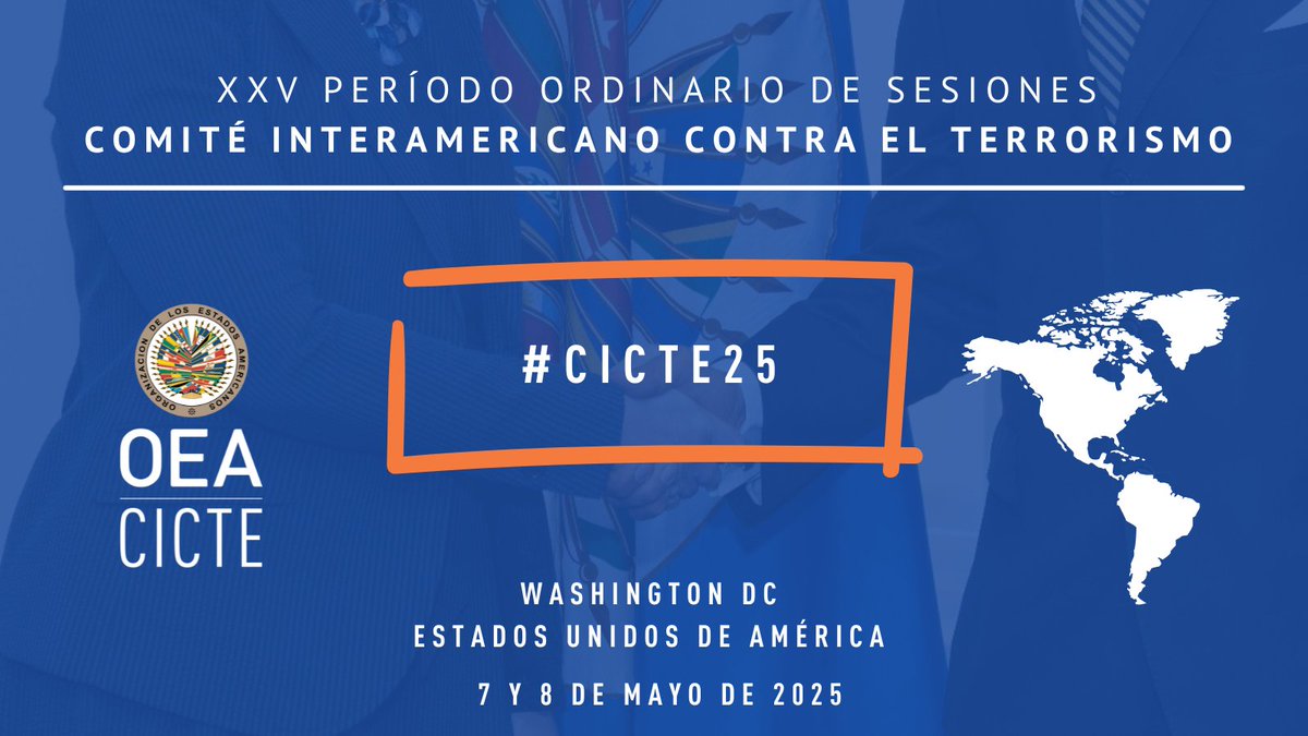 #HOY tendrá lugar la segunda jornada de nuestra reunión anual #CICTE25

Accede a la información relevante, documentos  y videos de la jornada de ayer en la página del evento.
ℹ️👉oas.org/ext/es/princip…