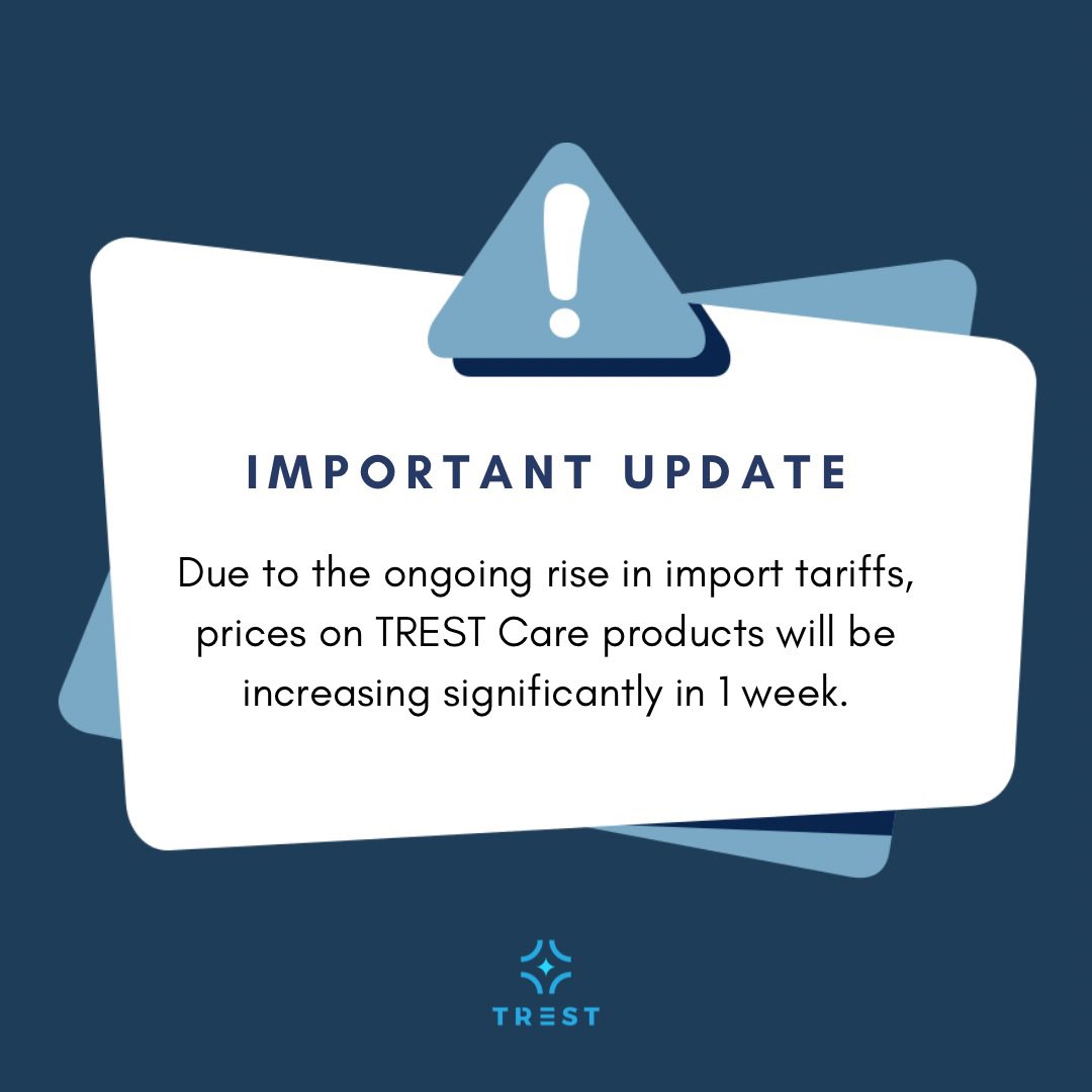🚨 Important Update 🚨

Due to the ongoing rise in import tariffs, prices on TREST Care products in the US— including TREST Elite Briefs and Carousel V2 Diapers — will be increasing by $10 per bag in 1 week 📈.

This isn’t a typical price hike — it’s a necessary adjustment to