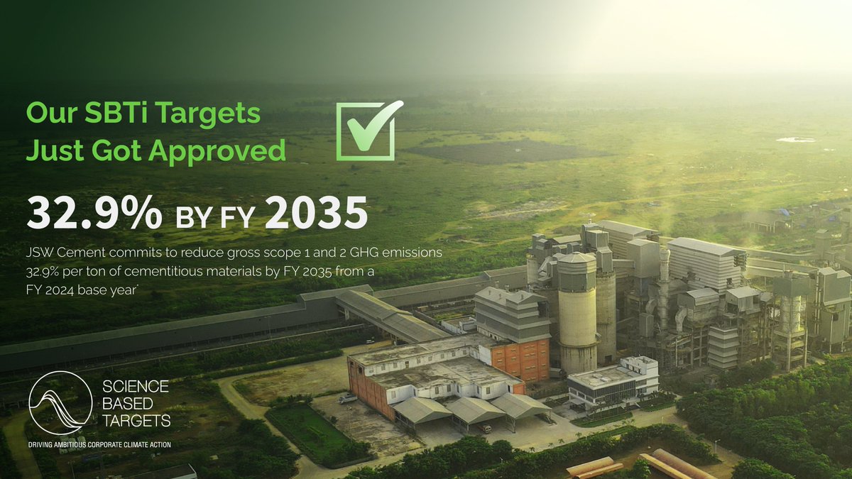 JSW Cement (@jswcement) on Twitter photo Our SBTi Targets just got approved! <a href="/sciencetargets/">Science Based Targets initiative</a>
#ScienceBasedTargets #SBTi #JSWCement #StartStrongGrowStronger #GreenCemen Our SBTi Targets just got approved! <a href="/sciencetargets/">Science Based Targets initiative</a>
#ScienceBasedTargets #SBTi #JSWCement #StartStrongGrowStronger #GreenCemen