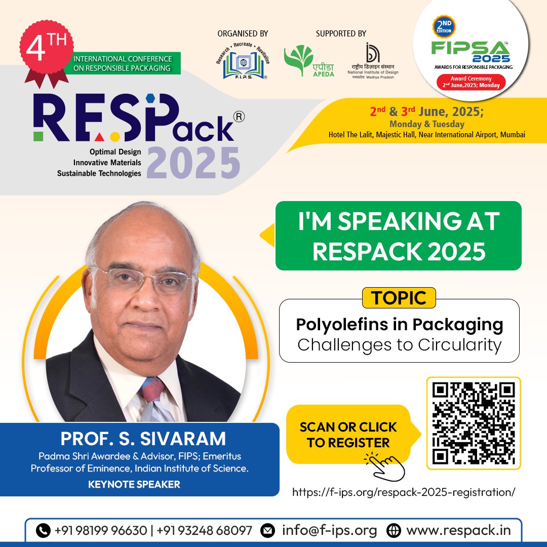 Respackevent's tweet photo. We are honored to announce Padma Shri Prof. S. Sivaram—Advisor, FIPS & Emeritus Professor at IISER as a Keynote Speaker at #RESPACK 2025.
This is your chance to learn from one of the finest minds in the country.
🎫 Limited Seats Left! Register Now - https://t.co/TcLRjfKnpN https://t.co/uFVRix8cpP