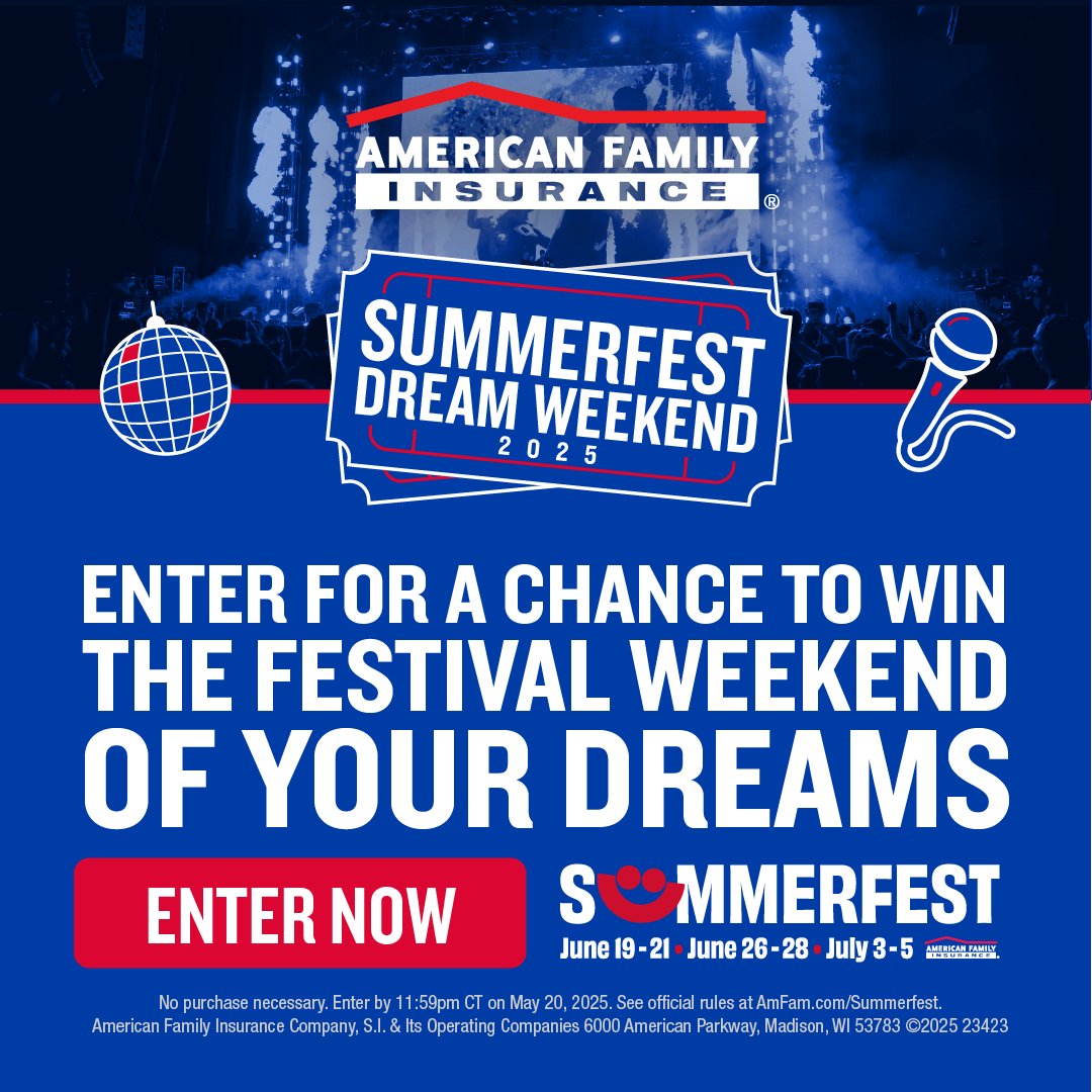 DPiazzaAmFam's tweet photo. The festival weekend of your dreams awaits! Enter now for a chance to win a Summerfest Dream Weekend inclusive of VIP experiences, headliner tickets, hotel stay and more! https://t.co/wy9bCur3Co https://t.co/Y61agucJOB