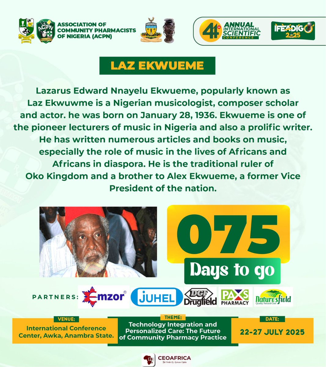 0️⃣7️⃣5️⃣ days left to ACPN National Conference IFEADIGO 2025

Come Network, Discover and Transform your practice

Register now – Let’s Shape the Future Together👇🏽

acpnnigeria.org/conference

🗓️Tues. 22nd -Sun. 27th July, 2025. 

📍Location: ICC, Awka., Anambra State.
