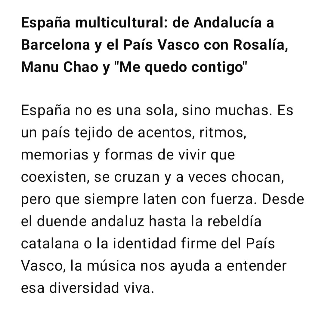 JA1967's tweet photo. España multicultural De Andalucía a Barcelona y el País Vasco con Rosalía, Manu Chao y "Me quedo contigo"
España no es una sola, sino muchas. Es un país tejido de acentos, ritmos, memorias y formas de vivir que coexisten, se cruzan y a veces chocan, pero que siempre laten fuerte https://t.co/tVWUgYhHOg