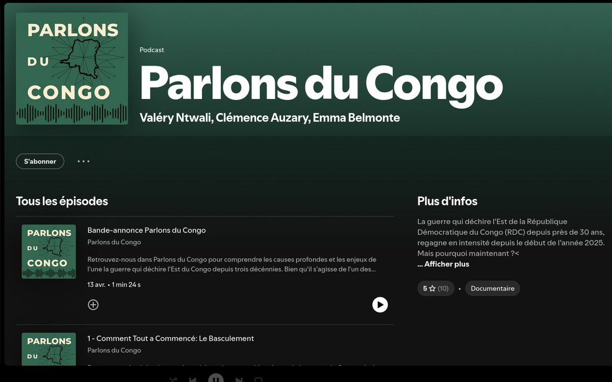Valéry Ntwali, Clémence Auzary et Emma Belmonte viennent de lancer le podcast "Parlons du Congo" pour expliquer à un public non spécialiste l'histoire les acteurs et les enjeux de cette guerre qui ravage l'est de la RDC depuis près de 30 ans.

👉👉linktr.ee/parlonsducongo…
