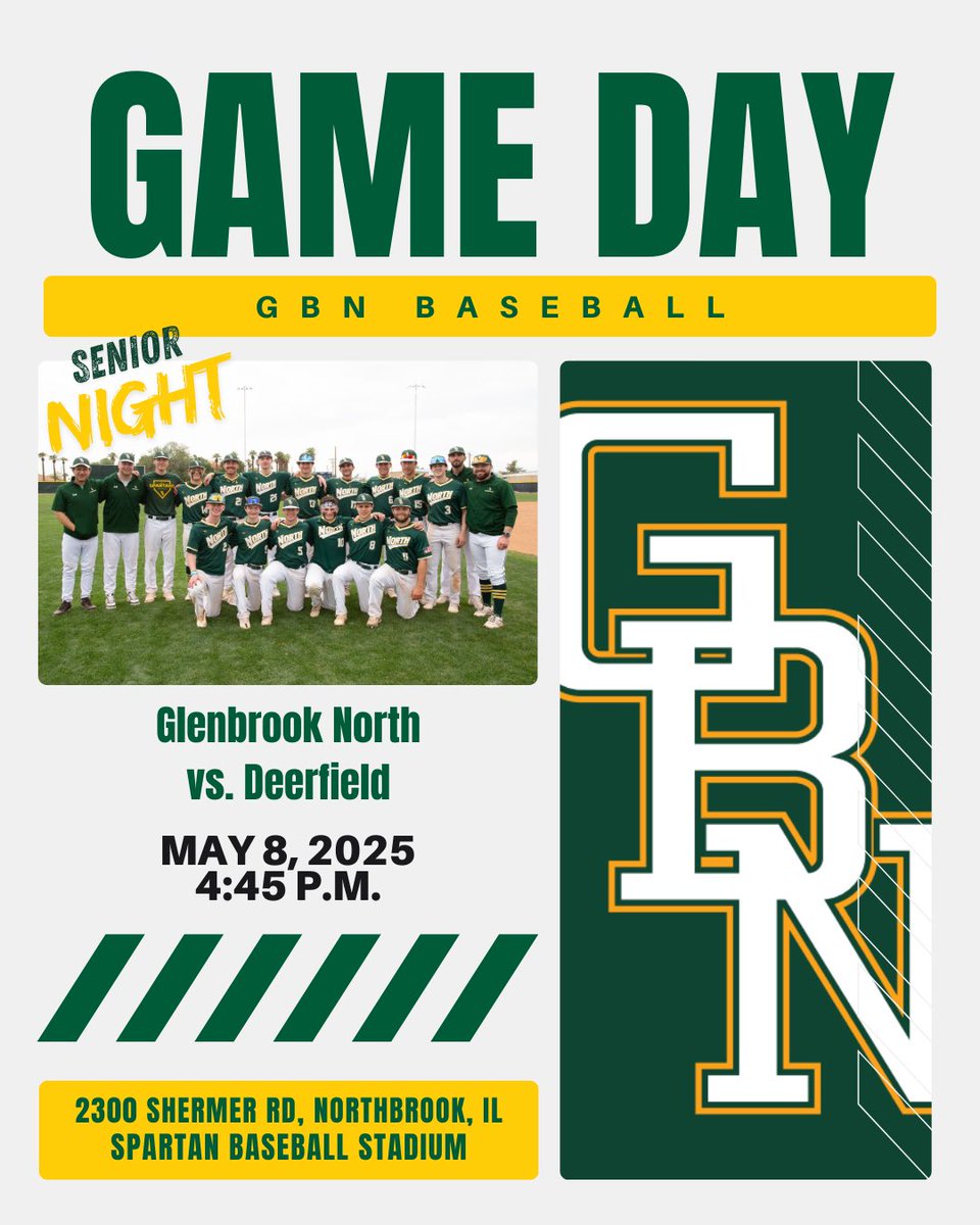 Glenbrook North Baseball (@gbn_baseball) on Twitter photo IT’S GAMEDAY… and Senior Night!
🆚 <a href="/2020DHSBaseball/">DHS Warrior Baseball</a>
⏰ 4:45 p.m.
📍 Spartan Baseball Stadium
☀️ 56°
#gritoverglory
📸: Jinny Hyun IT’S GAMEDAY… and Senior Night!
🆚 <a href="/2020DHSBaseball/">DHS Warrior Baseball</a>
⏰ 4:45 p.m.
📍 Spartan Baseball Stadium
☀️ 56°
#gritoverglory
📸: Jinny Hyun