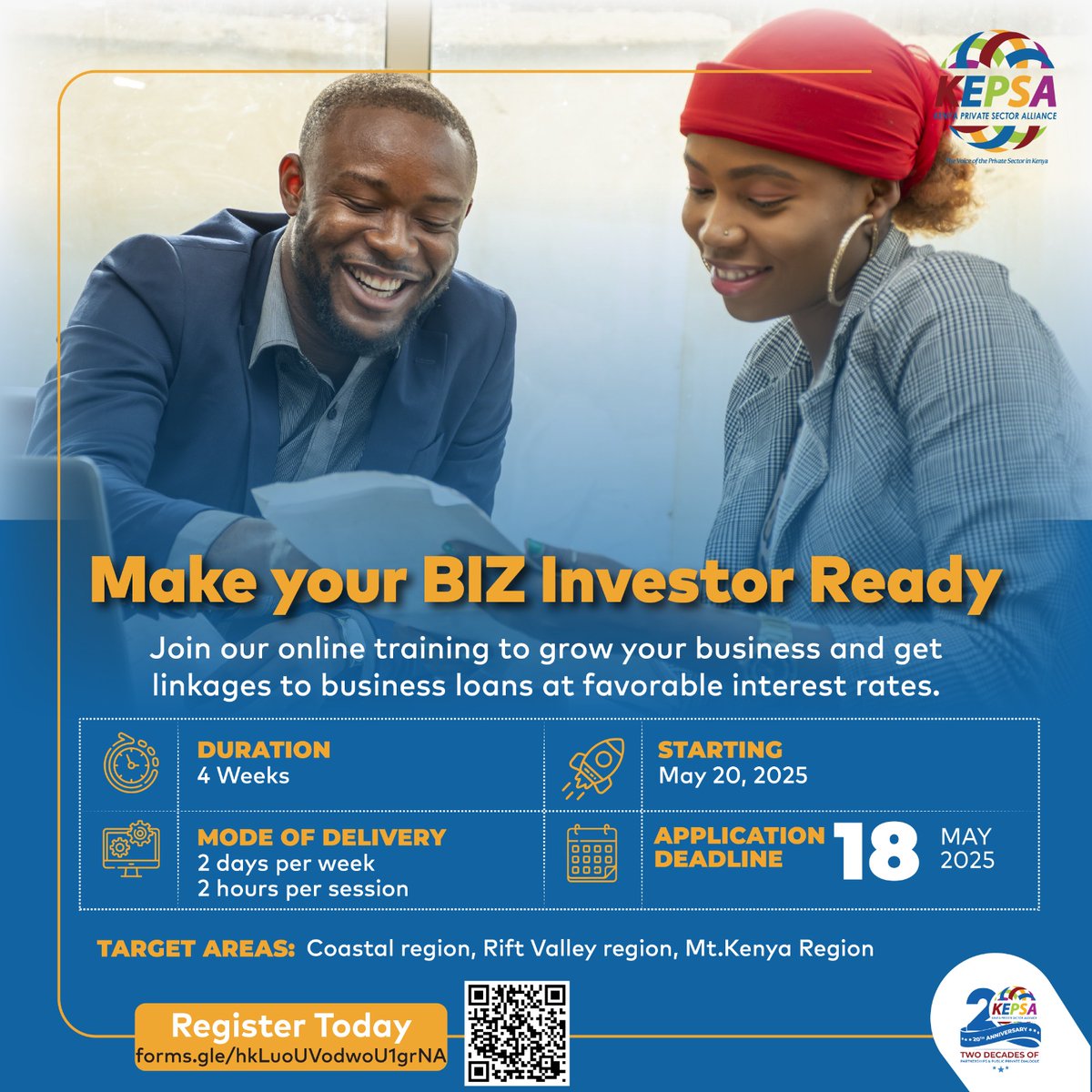 Make Your BIZ Investor-Ready!

Our 4-week online training will help you understand what investors want, provide linkage to Jiinue Growth Program funding and position your business for real growth.

It’s practical and flexible

Register Today👉🏽 forms.gle/hkLuoUVodwoU1g…