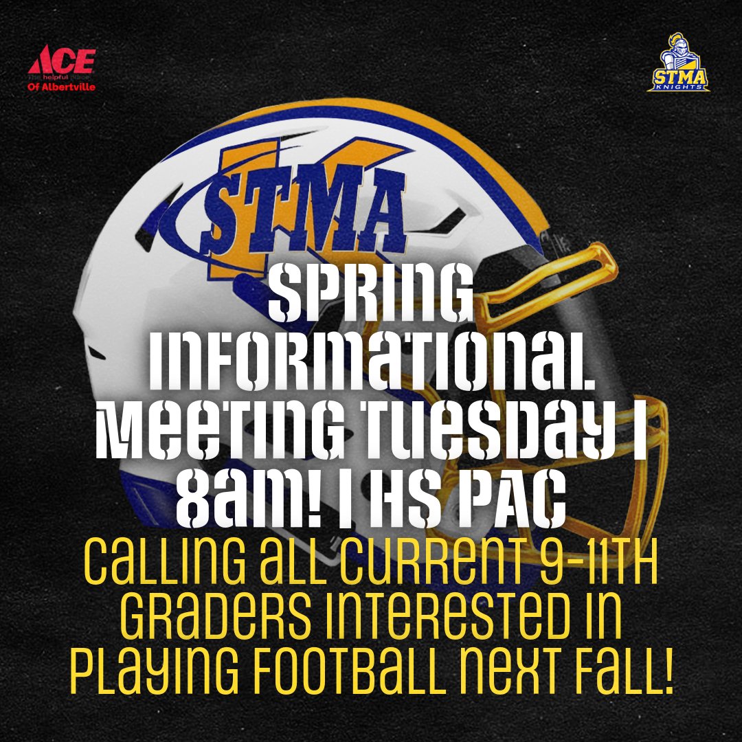 Calling all current 9-11th graders interested in playing football next fall:  

Attend the info meeting at 8 AM on Tuesday, May 13th in the High School PAC to get important info on the season!  See Coach Essler in Room 2246 if unable to attend!