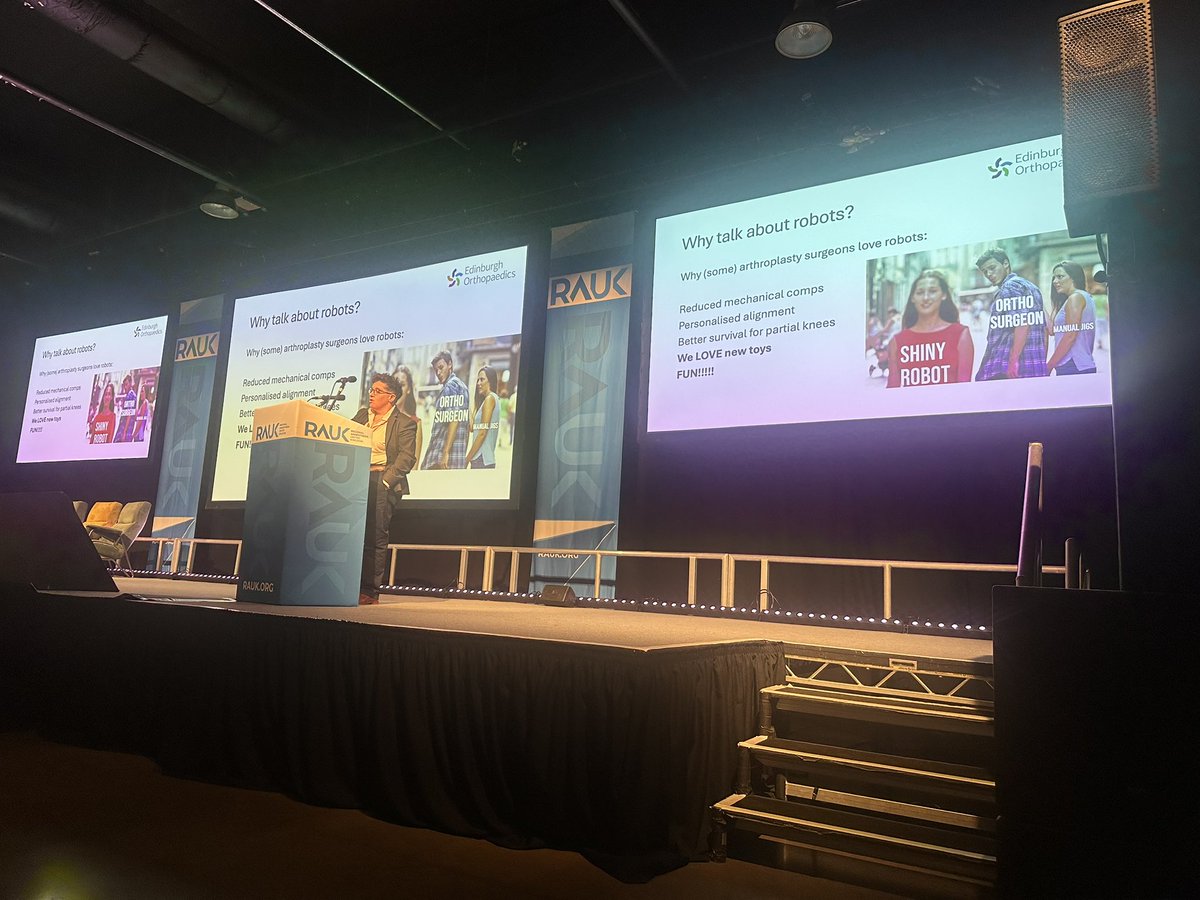 Alan Macfarlane (@ajrmacfarlane) on Twitter photo <a href="/EdinburghKnee/">Chloe EH Scott</a> discussing advances in lower limb arthroplasty #RAUK25
Robots and implications for us; removing tourniquets for TKR; increasing partial knees vs TKRs as far less complications overall; less cement; system changes for day case similar to <a href="/hudmanaesthetic/">Lindsay Hudman</a> <a href="/EdinburghKnee/">Chloe EH Scott</a> discussing advances in lower limb arthroplasty #RAUK25
Robots and implications for us; removing tourniquets for TKR; increasing partial knees vs TKRs as far less complications overall; less cement; system changes for day case similar to <a href="/hudmanaesthetic/">Lindsay Hudman</a>