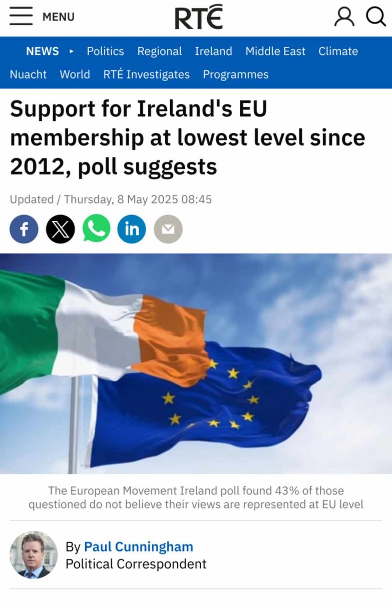 The EU is a failed superstate.

A declining economic bloc run by authoritarian bureaucrats who are not elected by the people.

I am a staunch believer in Irexit.

If a country doesn't control its borders, its monetary policy and its interest rates, then it is simply a colony.