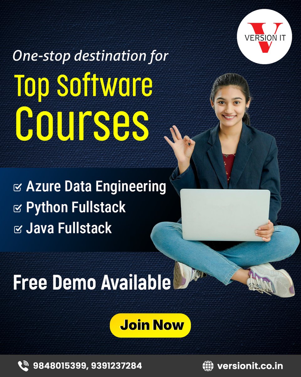 VersionitCloud's tweet image. 🎯 Upgrade Your Career with In-Demand Software Courses!
Looking to build a future in tech? 

🌐versionit.co.in

#VersionIT #SoftwareTraining #AzureDataEngineering #PythonFullstack #JavaFullstack #FreeDemoClass #ITCareers #LearnToCode #UpskillNow #BestSoftwareInstitute