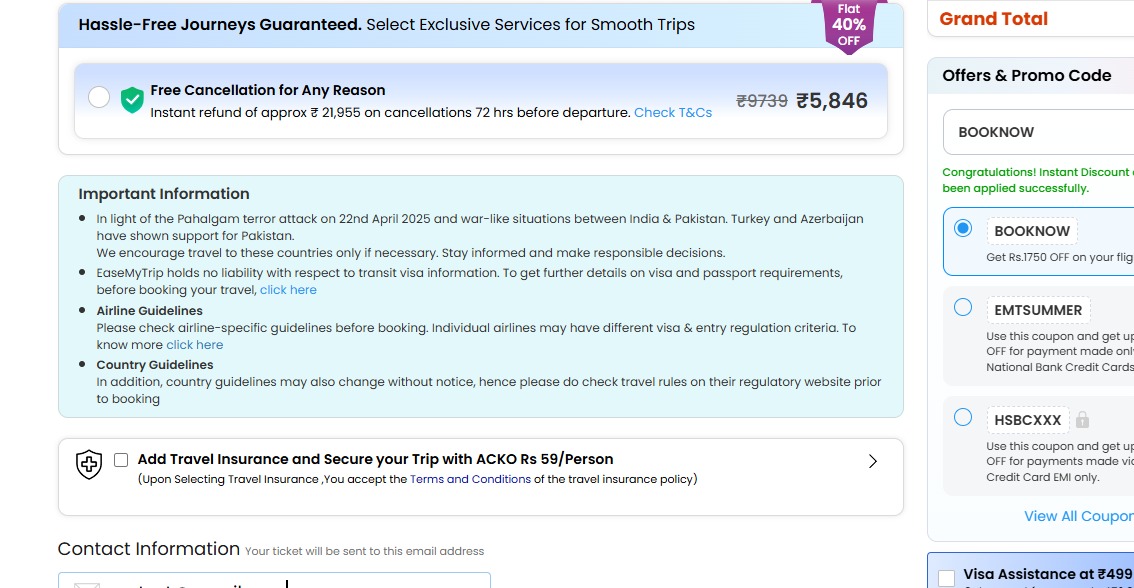 EaseMyTrip's tweet image. Travel Advisory!!!

Following the Pahalgam attack and escalating tensions between India &amp;amp; Pakistan, travellers are urged to stay aware.

As Turkey &amp;amp; Azerbaijan have shown support for Pakistan, we strongly recommend visiting only if absolutely necessary.

Stay informed. Travel…