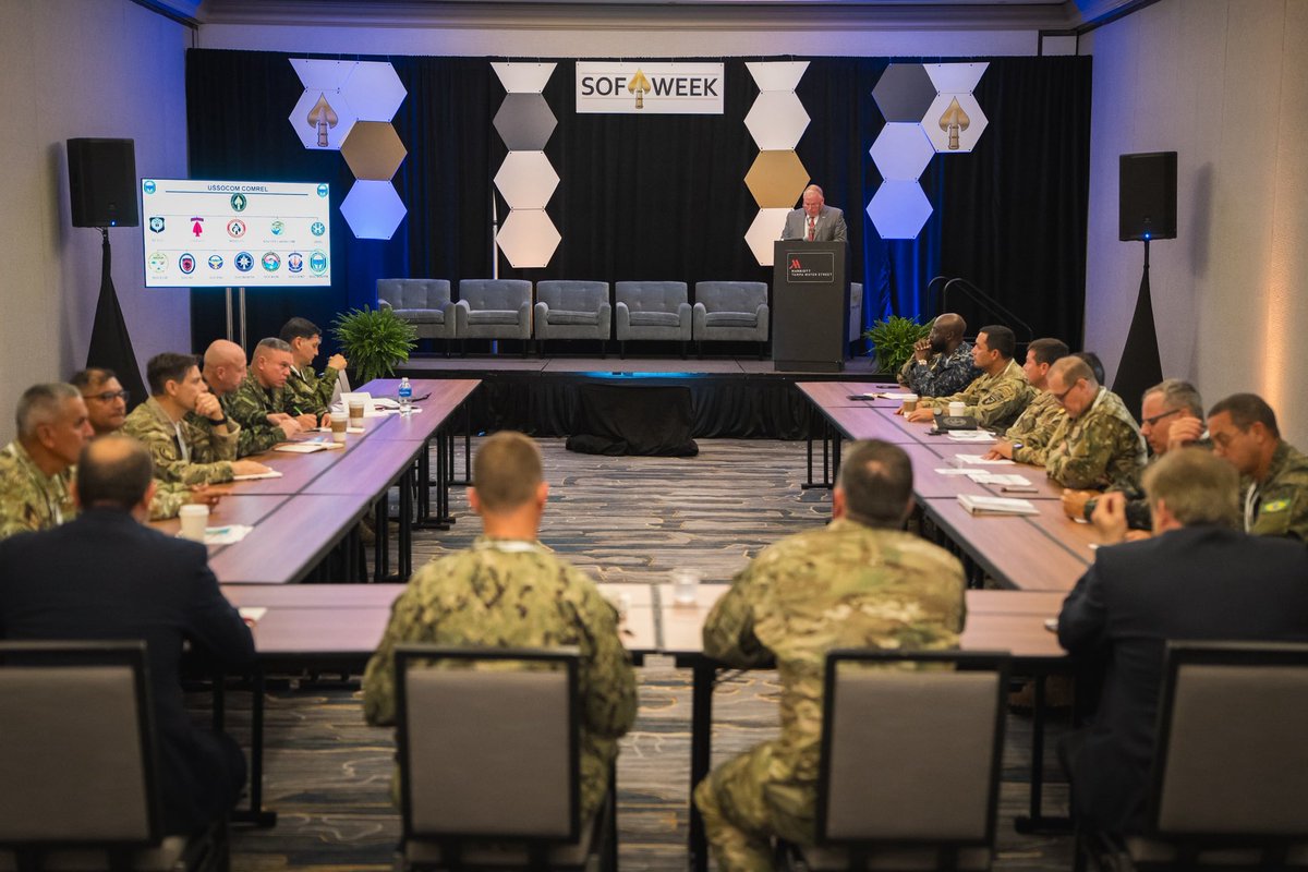 SOCSOUTH's tweet image. To kick off #SOFWeek, Special Operations Command South hosted a roundtable with partners from Argentina, Barbados, Brazil, Chile, Colombia, Jamaica, and Peru, while France and Japan observed. Rear Adm. Mark Schafer and Command Sgt. Maj. Sean Arnts led a regional discussion on…