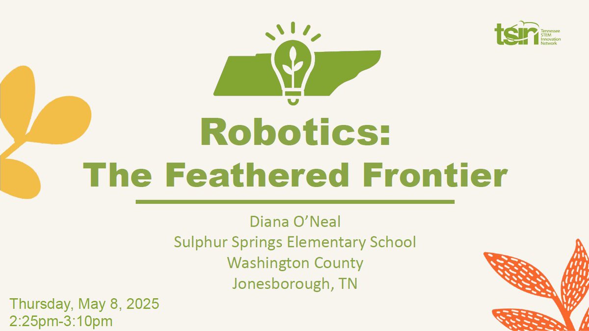 BirdBrain Technologies (@birdbraintech) on Twitter photo Are you at the <a href="/theTSIN/">Tennessee STEM Innovation Network</a> STEM Summit? Be sure to stop by Mrs. O'Neal's session TODAY at 2:25pm!
Come learn all about getting started with BirdBrain tools in your classroom and get hands-on with some robots. Hope to see you there! #TSIN #STEMEducation #ReachThemAll #CSdrivesTN Are you at the <a href="/theTSIN/">Tennessee STEM Innovation Network</a> STEM Summit? Be sure to stop by Mrs. O'Neal's session TODAY at 2:25pm!
Come learn all about getting started with BirdBrain tools in your classroom and get hands-on with some robots. Hope to see you there! #TSIN #STEMEducation #ReachThemAll #CSdrivesTN