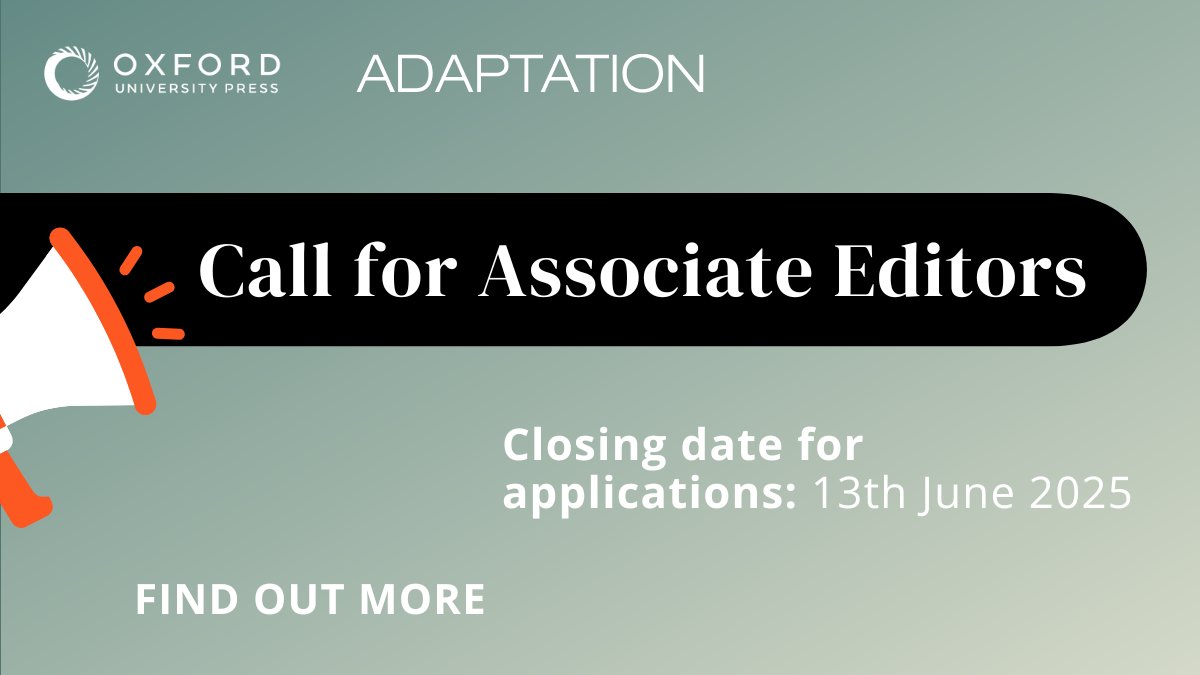OUP is seeking associate editor applications for Adaptation, offering a key role in the peer review process and a chance to shape the journal's future. Apply by 13 June 2025.

Learn more: oxford.ly/4d8Qi8K