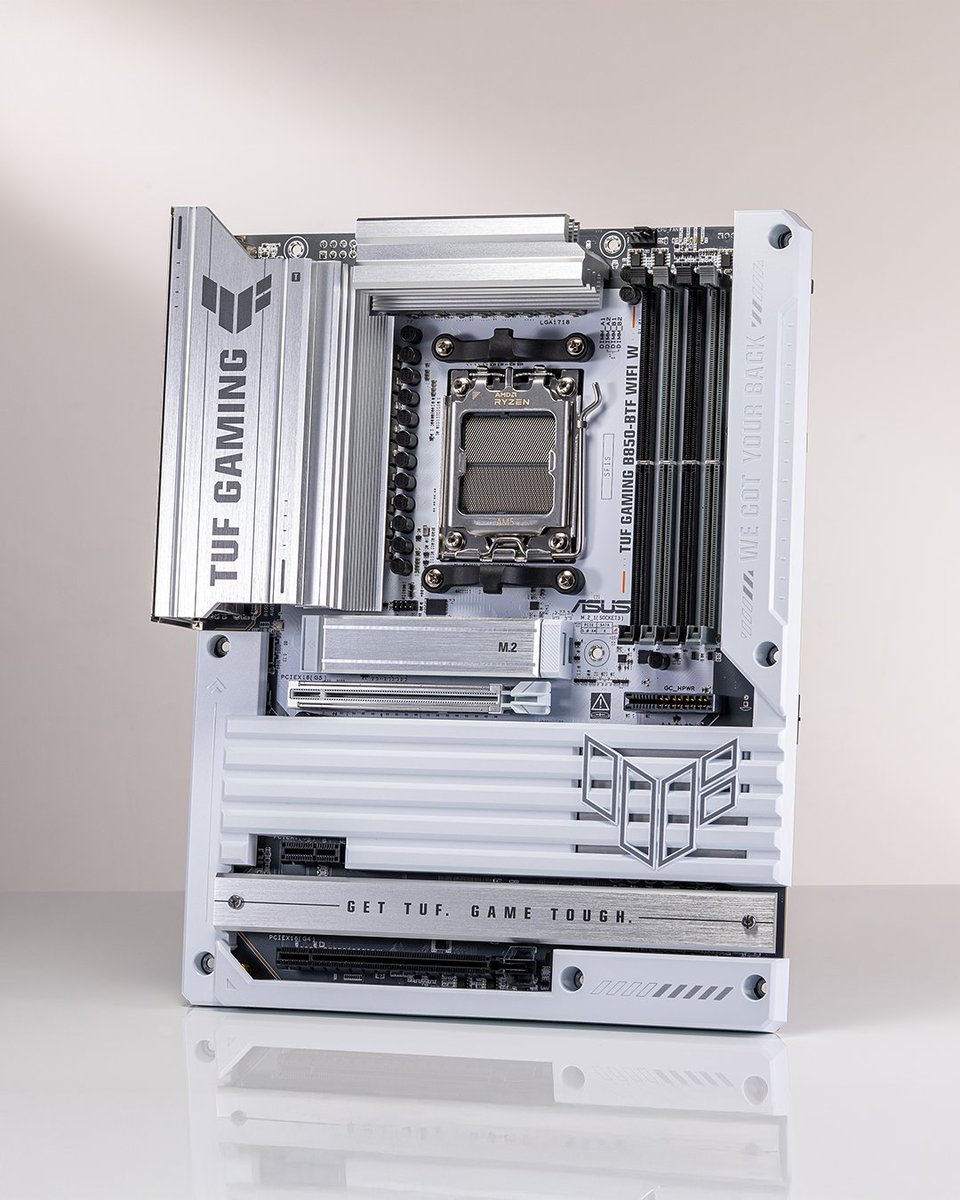 ASUS's tweet photo. ✨ Hidden connectors, zero cable clutter. ​

​Meet our new #BTF mobo friend – the #TUF GAMING B850-BTF WIFI W!  ​

​Discover more👉https://t.co/VxCU9YFdgc​

​Or catch a glimpse at #Computex2025 ! https://t.co/2p7HK2ZLSg