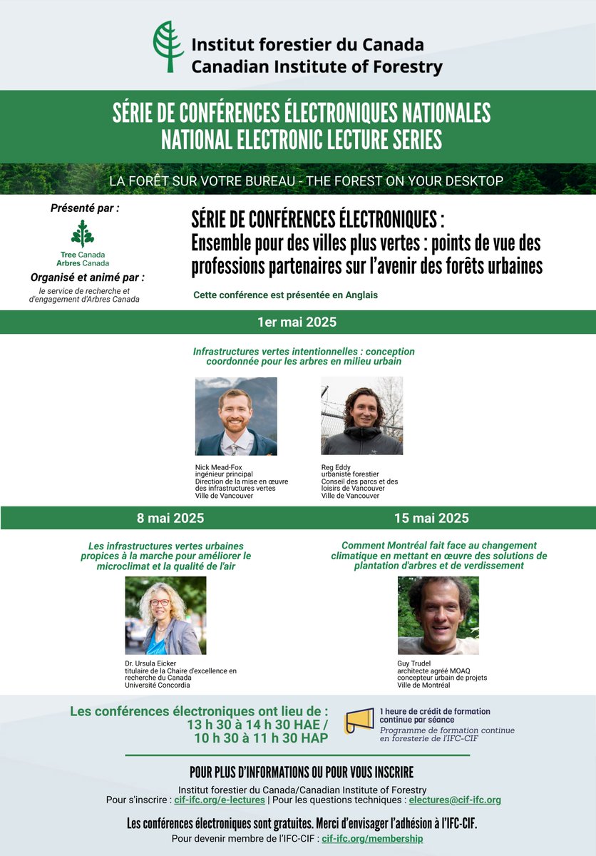CIF-IFC (@cif_ifc) on Twitter photo May 15: How Montreal Faces Climate Change by Implementing Tree Planting and Greening Solutions
1:30–2:30 PM ET | 1 CE credit
Upcoming Sessions:
➡️ May 8, 2025 - Today at 1:30 PM - still time to register!
➡️ May 15, 2025
Register: cif-ifc.org/what-we-do/e-l…
<a href="/TreeCanada/">Tree Canada</a> May 15: How Montreal Faces Climate Change by Implementing Tree Planting and Greening Solutions
1:30–2:30 PM ET | 1 CE credit
Upcoming Sessions:
➡️ May 8, 2025 - Today at 1:30 PM - still time to register!
➡️ May 15, 2025
Register: cif-ifc.org/what-we-do/e-l…
<a href="/TreeCanada/">Tree Canada</a>