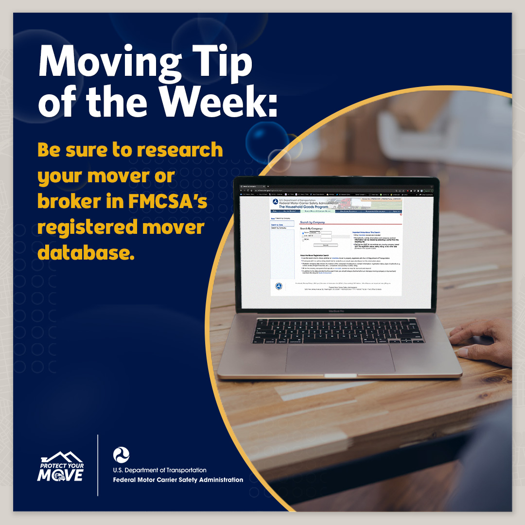 Planning an out-of-state move? 🚛 Movers must be registered with FMCSA to transport your goods across state lines. 
✅ Search authorized movers here: fmcsa.dot.gov/protect-your-m… 
#NationalMovingMonth #ProtectYourMove