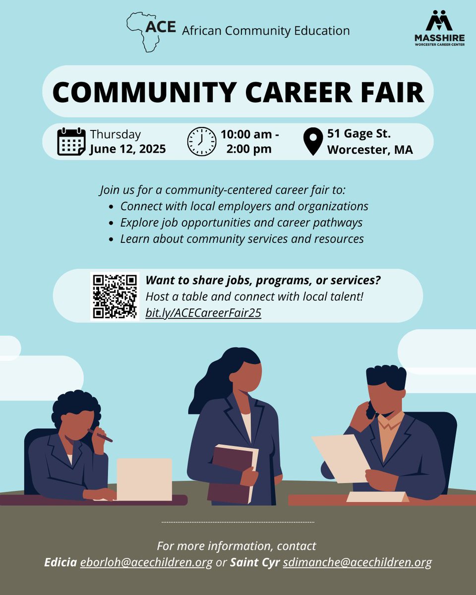 Join us for the ACE Community Career Fair! 💼

➡️ Employers: Host a table to share opportunities and meet talented job seekers from the ACE community and beyond! Sign up here: bit.ly/ACECareerFair25

➡️ Job Seekers: Explore job openings, training programs, and local resources!