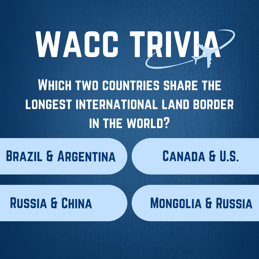 Trivia Thursday! 🌍

Which TWO countries share the longest international land border in the world? 🌐🔍

Drop your answer in the comments below! ⬇️ And tag a friend who’s always up for a global challenge! 

#Trivia #GeographyChallenge #TriviaNight #WorldNews