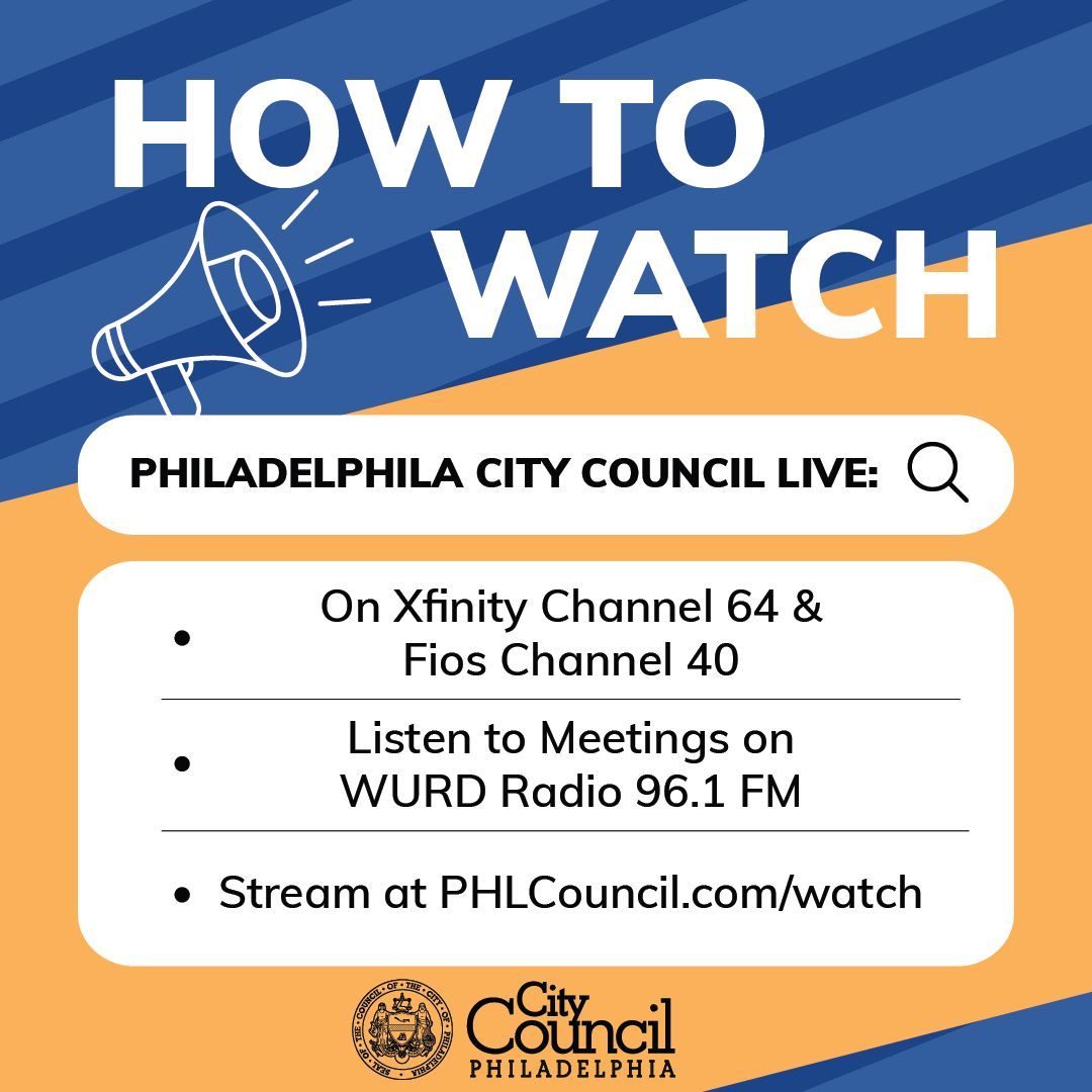 #PHLCouncil ‘s Stated Meeting will begin at 10AM today. Watch on Xfinity 64/Fios 40/Stream: phlcouncil.com/watch