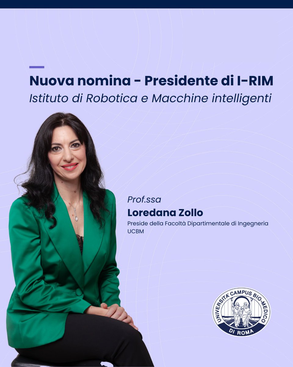 La Prof.ssa Loredana Zollo, Preside di Ingegneria UCBM, è il nuovo Presidente di I-RIM.
Guiderà l’Istituto di Robotica e Macchine Intelligenti verso nuove sfide per l’innovazione e il benessere sociale.