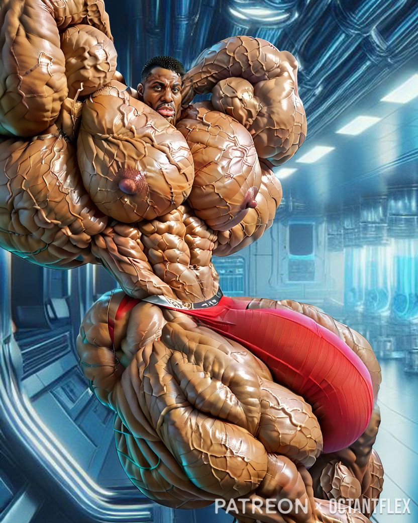 Just casually leaning back and flexing those gigantic biceps and spreading those huge lats, just for your pleasure.