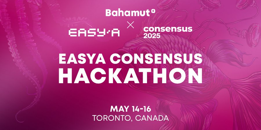 Bahamut is pleased to announce its participation in the EasyA Hackathon during Consensus 2025 in Toronto!

 With a 25K USD prize pool, plus an additional 25K USD in FTN.

Check the Bahamut Hackathon Tracks:  
🎮 Gaming  
🤖 AI  
🔗 Cross-chain

📅 Date: May 14–16, 2025