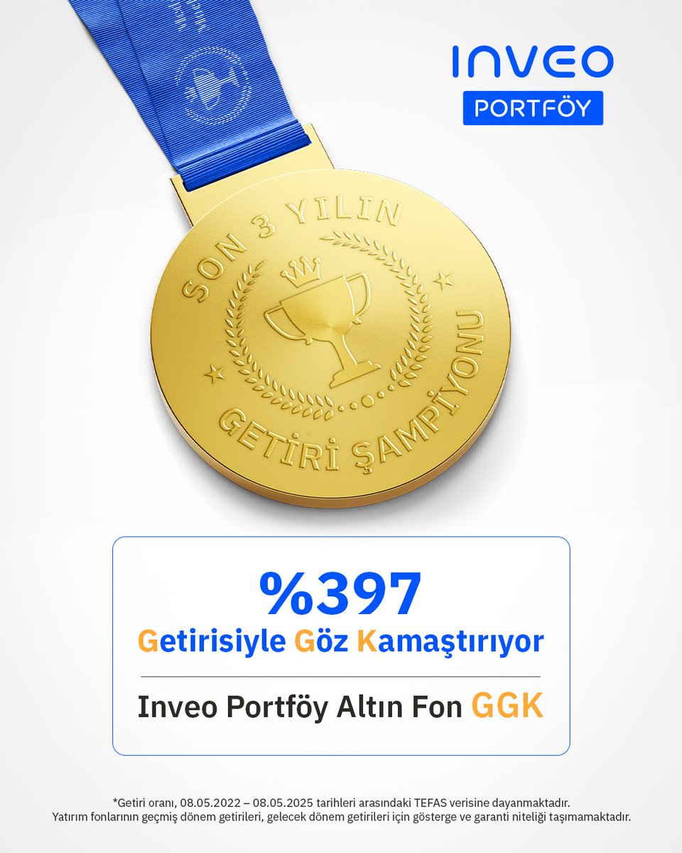 Getirisiyle Göz Kamaştırıyor ✨
 
Inveo Porftöy Altın Fon #GGK, son 3 yılda %397 ile altının da üzerinde getiri sağlayarak Kıymetli Madenler Şemsiye Fonu kategorisinin lider fonu oldu. 🥇

📱 Siz de banka veya #yatırım uygulamanızdan yatırım fonu işlemleri menüsüne girin, Inveo