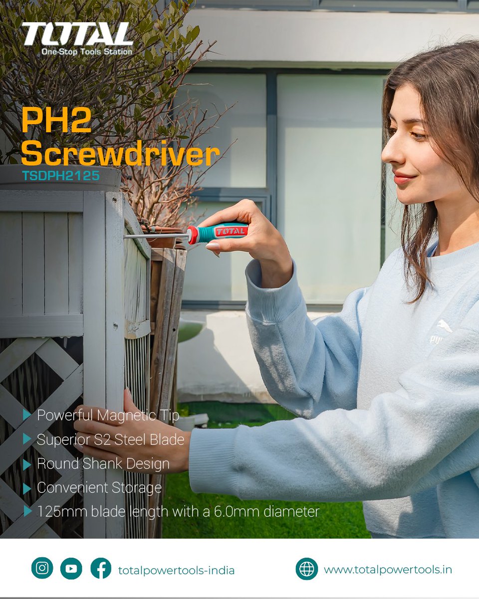 totaltoolsind's tweet image. Precision in Every Twist 🔧
The TOTAL PH2 Screwdriver (TSDPH2125) is built for effortless control and long-lasting performance – whether it&apos;s home repairs or professional fixes.

💼 Compact. Durable. Reliable.
👉 totalpowertools.in

#TotalTools #Screwdriver #ToolEssentials