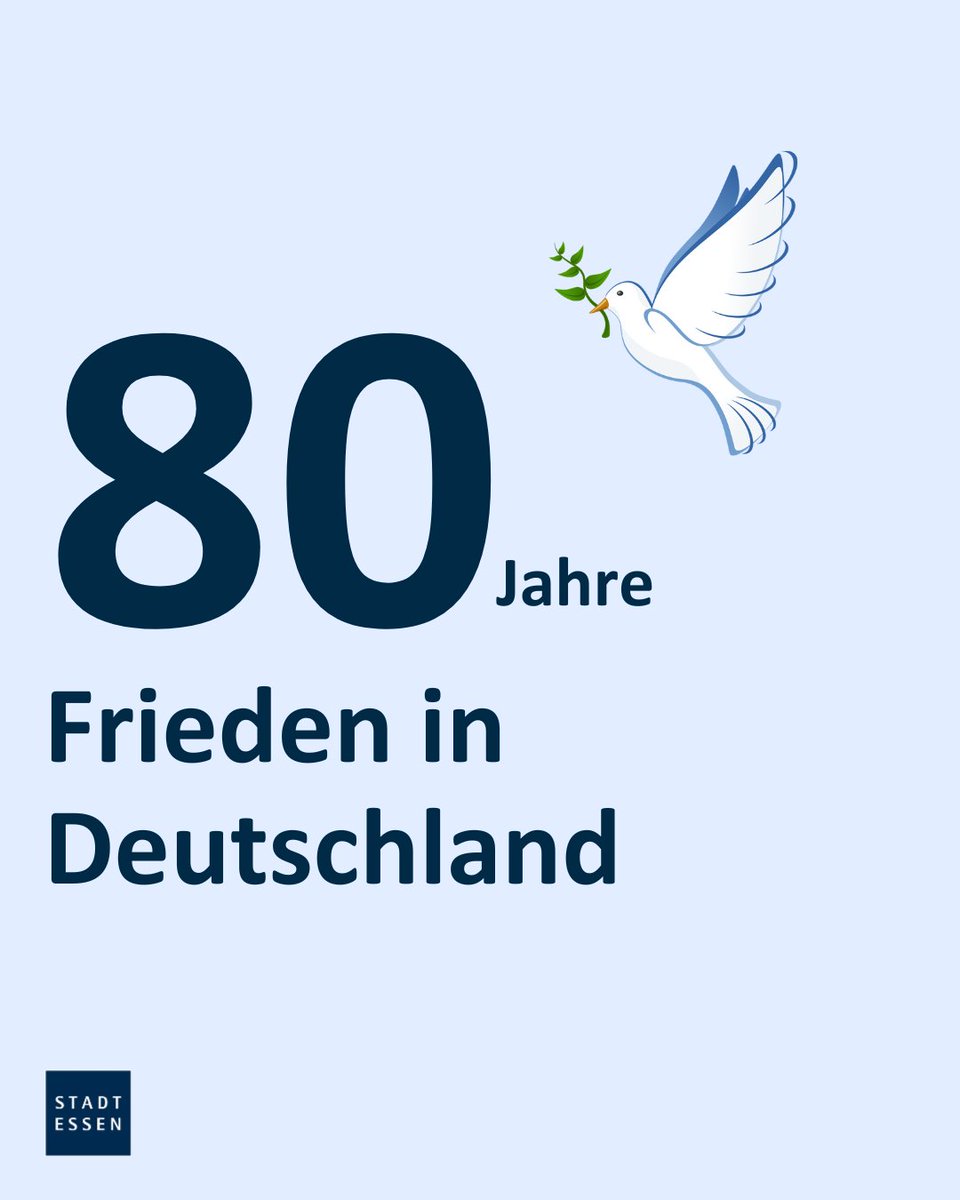 Heute, am 8. Mai 2025, jährt sich das Ende des Zweiten Weltkriegs in Deutschland zum 80. Mal!

Mit der Initiative "Wir alle sind Essen" möchten wir das Thema „80 Jahre Frieden in Deutschland“ näher beleuchten.

Alle Veranstaltungen sowie weitere Infos: essen.de/wir-alle-sind-…