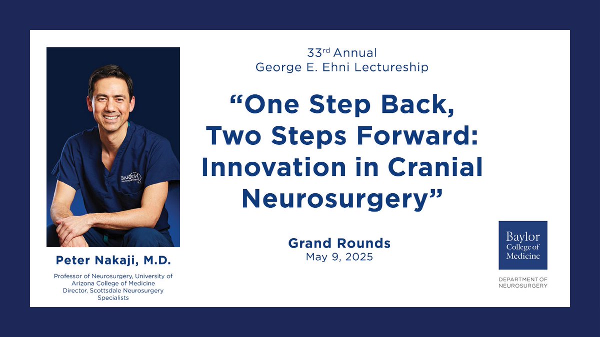 BCM Neurosurgery (@bcmneurosurgery) on Twitter photo We are honored to welcome <a href="/PeterNakajiMD/">Peter Nakaji MD</a> as this year's George E. Ehni visiting professor!
Named after the late Dr. George E. Ehni, who founded the #BCMNeurosurgery residency program, this multi-day workshop has been a department staple for over three decades. We are honored to welcome <a href="/PeterNakajiMD/">Peter Nakaji MD</a> as this year's George E. Ehni visiting professor!
Named after the late Dr. George E. Ehni, who founded the #BCMNeurosurgery residency program, this multi-day workshop has been a department staple for over three decades.