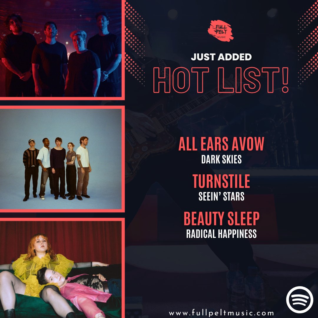 JUST ADDED to our <a href="/Spotify/">Spotify</a> Hot List!

<a href="/AEAOfficial/">All Ears Avow</a> - 'Dark Skies'
<a href="/TURNSTILEHC/">TURNSTILE</a> - 'SEEIN' STARS'
<a href="/beautysleeptalk/">Beauty Sleep</a> - 'Radical Happiness'

Links in comments 👇