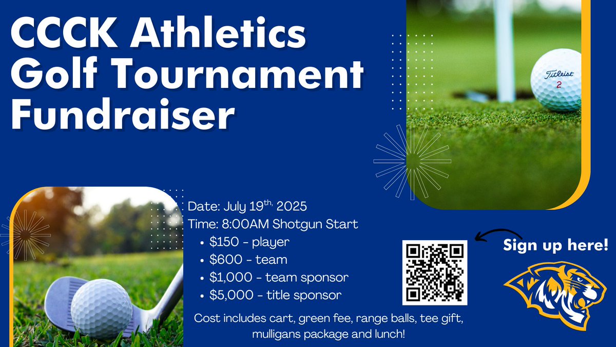 Turkey Creek Golf Course will once again play host to the CCCK Athletics Golf Tournament Fundraiser! You can sign up using the QR code below! #ambush