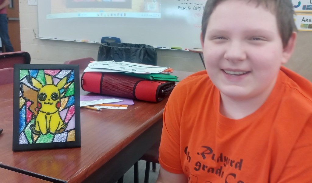 Students in Unified Art class made faux stained glass pieces that they can gift or keep!  This MS class pairs students from Rudyard 7/8th Grade with students from the EUPISD providing a very creative, collaborative, and positive atmosphere for students.  Creativity abounds!