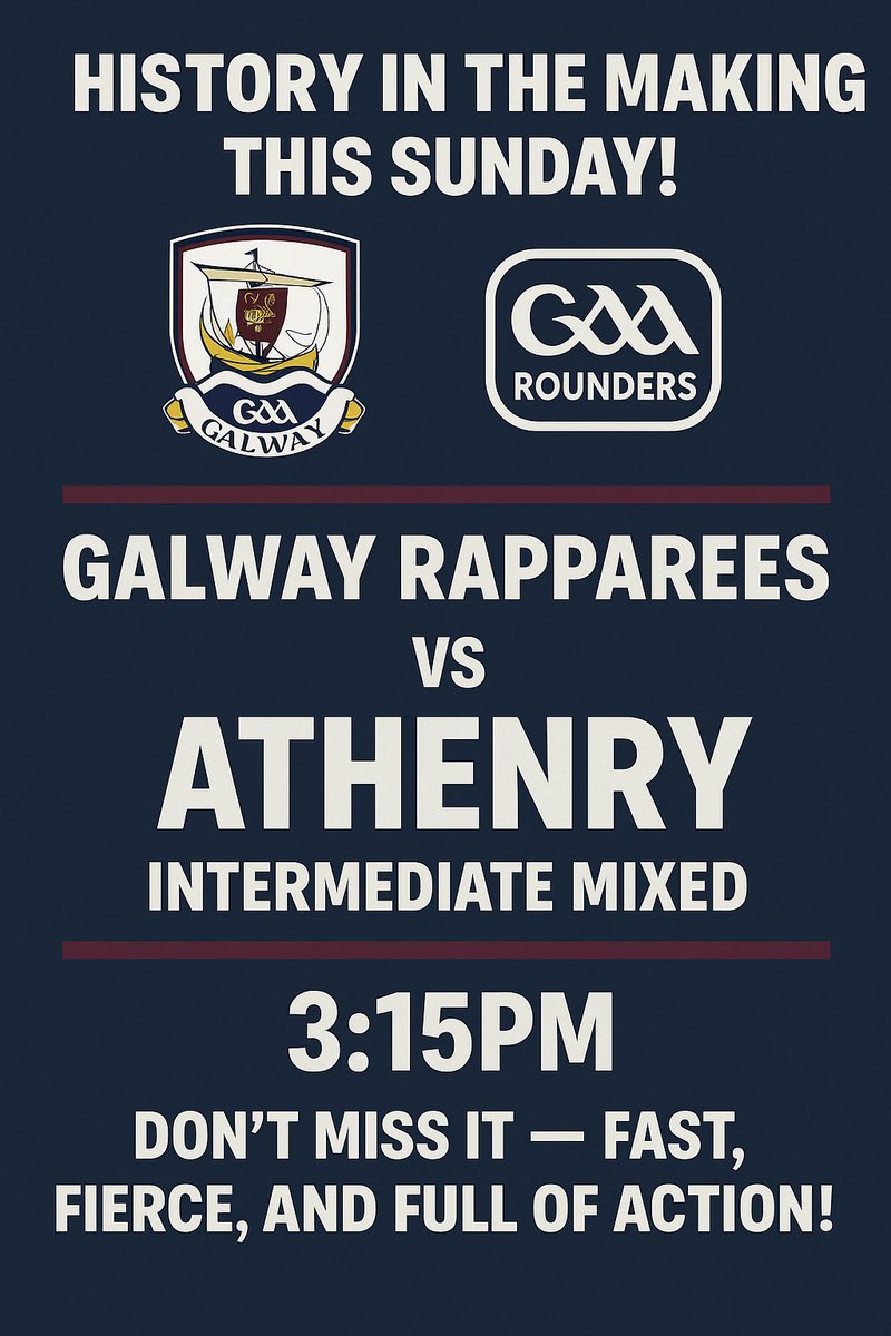 Galway City Rapparees (@rappareesgalway) on Twitter photo History in the making this Sunday!
It’s the first-ever <a href="/Galway_GAA/">Galway GAA Official</a> Championship clash between two <a href="/GAARoundersoffi/">GAA Rounders</a> teams — Galway Rapparees vs Athenry in the Inter Mixed at 3:15pm.
Don’t miss it — fast, fierce, and full of action! <a href="/BellewPaul/">Paul Bellew</a> <a href="/Mulliganj/">John Mulligan</a> <a href="/oconnc62/">Cian O'Connell</a> <a href="/KennysBookshop/">Kennys Bookshop & Art Gallery</a> History in the making this Sunday!
It’s the first-ever <a href="/Galway_GAA/">Galway GAA Official</a> Championship clash between two <a href="/GAARoundersoffi/">GAA Rounders</a> teams — Galway Rapparees vs Athenry in the Inter Mixed at 3:15pm.
Don’t miss it — fast, fierce, and full of action! <a href="/BellewPaul/">Paul Bellew</a> <a href="/Mulliganj/">John Mulligan</a> <a href="/oconnc62/">Cian O'Connell</a> <a href="/KennysBookshop/">Kennys Bookshop & Art Gallery</a>