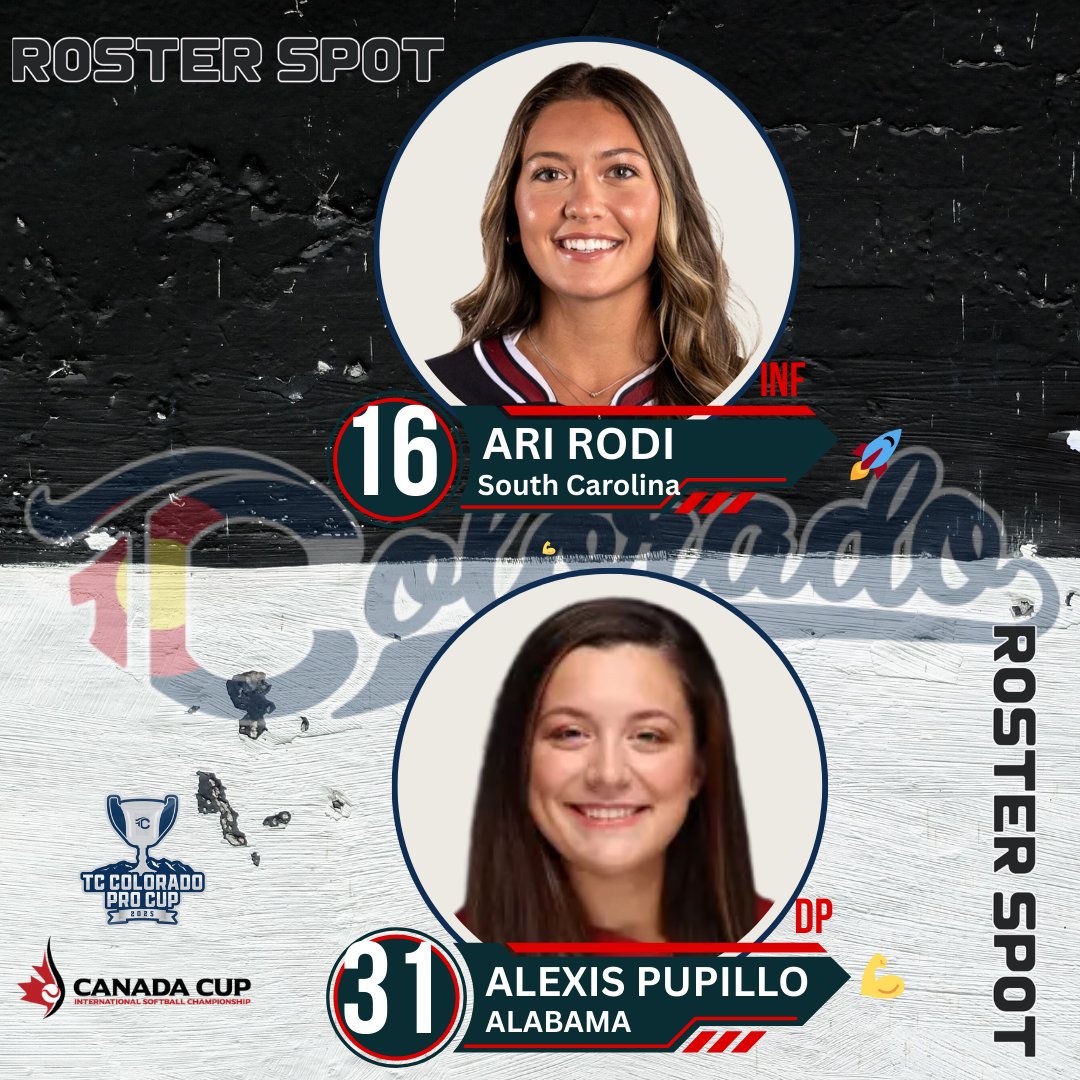TC Colorado Softball (@tccoloradosb) on Twitter photo Big bats and offensive consistency from our next two roster spots.
They'll be showing off their talents in Colorado at the TC Colorado Pro Cup and in Surrey, BC, Canada at the Canada Cup.
🚀 Ari Rodi
<a href="/RodiArianna/">Arianna Rodi</a>
💪 Lex Pupillo
<a href="/AlexisPupillo/">Alexis Pupillo</a> Big bats and offensive consistency from our next two roster spots.
They'll be showing off their talents in Colorado at the TC Colorado Pro Cup and in Surrey, BC, Canada at the Canada Cup.
🚀 Ari Rodi
<a href="/RodiArianna/">Arianna Rodi</a>
💪 Lex Pupillo
<a href="/AlexisPupillo/">Alexis Pupillo</a>