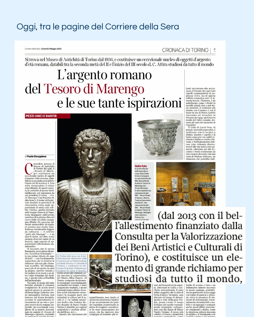Oggi il <a href="/Corriere/">Corriere della Sera</a> racconta il Tesoro di Marengo, preziosa raccolta di argenti romani custoditi presso il Museo di Antichità di Torino. 
Nel 2013, la Consulta ne ha rilanciato il valore finanziando un allestimento all’avanguardia, accessibile e inclusivo. 
torino.corriere.it/notizie/cultur…