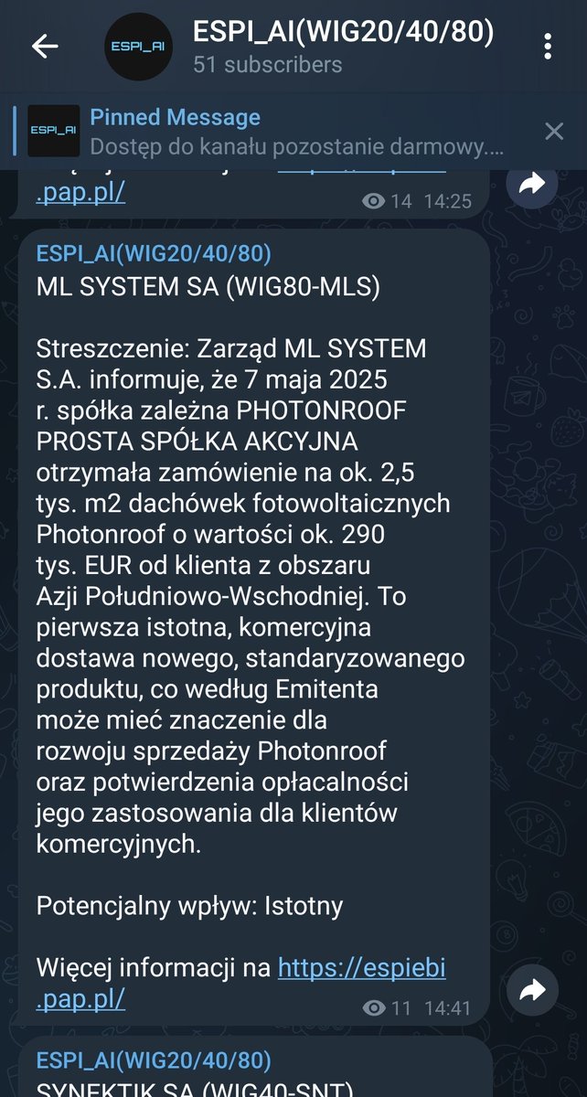ESPI_AI_news's tweet photo. #MLSystem +10% po komunikacie https://t.co/76eAcrge9x
