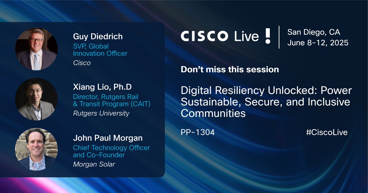 jdleeds's tweet image. Get ready for &quot;Digital Resiliency Unlocked&quot; at #CiscoLive! Discover how @Cisco&apos;s AI-driven innovations are powering sustainable, secure, and inclusive communities. Don’t miss it—bookmark the session now! cs.co/6017NyPnT\

#CiscoCDA #DigitalTransformation