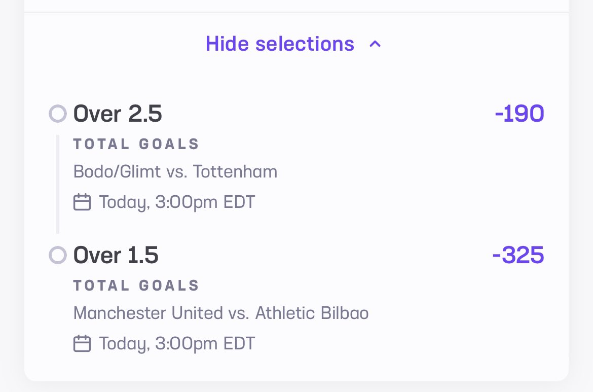🚨 Bet Alert ‼️ ⚽️ 

🔹UEFA Europe League 🇪🇺

Bodo / Tottenham  O 2.5 goals + Manchester United / Bilbao O 1.5 goals +100