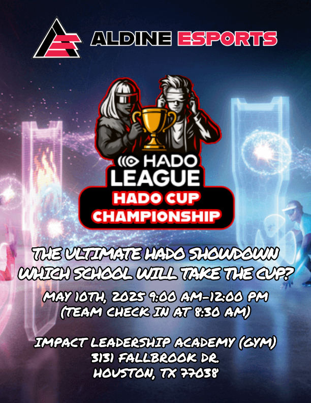Aldine Esports (@aldineesports) on Twitter photo Get ready for the ultimate HADO showdown! π Which school will claim the HADO CUP CHAMPIONSHIP this Saturday at Impact Leadership Academy? <a href="/OrangeGroveAISD/">Orange Grove Tigers</a> <a href="/StehlikES_AISD/">Stehlik Elementary</a> <a href="/MarcellaES_AISD/">Marcella Elementary</a> <a href="/Hill_AISD/">Hill Elementary School</a> <a href="/Escamilla_AISD/">Escamilla Elementary School</a> Get ready for the ultimate HADO showdown! π Which school will claim the HADO CUP CHAMPIONSHIP this Saturday at Impact Leadership Academy? <a href="/OrangeGroveAISD/">Orange Grove Tigers</a> <a href="/StehlikES_AISD/">Stehlik Elementary</a> <a href="/MarcellaES_AISD/">Marcella Elementary</a> <a href="/Hill_AISD/">Hill Elementary School</a> <a href="/Escamilla_AISD/">Escamilla Elementary School</a>