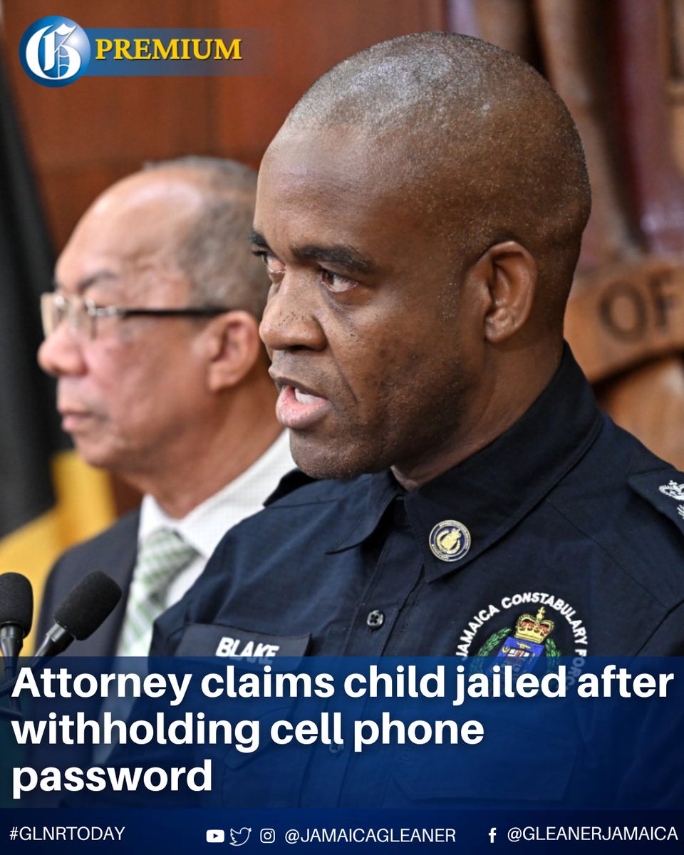 JamaicaGleaner's tweet image. A 12-year-old boy is alleged to have been jailed overnight by cops in Trelawny after he refused to comply with their demand for the password to his cell phone. That’s the claim from the attorney for the child’s family.

Read more: jamaica-gleaner.com/article/lead-s… #GLNRToday